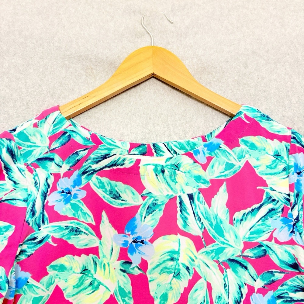 Cappagallo Dress Short Sleeve Novelty Leaf Print Tropical Flowy Artsy Size: L - Picture 3 of 5